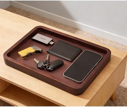 Valet Tray-Light Brown Wood Decorative Key Tray, Bedside Dump Holder.Catch All Tray Tray Decorative for Trinkets,Watches,Keys,Sunglasses. - Image 5
