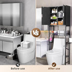 Kalrin Over The Toilet Storage Cabinet with Fluted Wave Doors and Adjustable Shelf, Wood Over Toilet Storage Rack with Drain Basket, Freestanding Bathroom Organizer for Balcony Laundry, Pure Black - Image 3