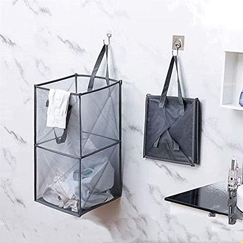 Pop Up Laundry Baskets - Mesh Collapsible Laundry Hampers Storage with Handle - Foldable for Washing Storage, Great for The Kids Room, College Dorm, Travel Organizer (Black/Double Layer) - Image 7