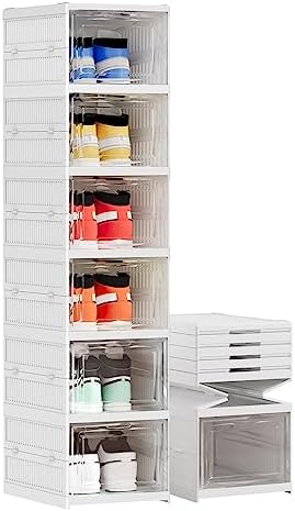 Shoe Storage Organizer Box 6-Tier Foldable Collapsible Stackable Shoe Rack Bins, Fit Size 12, No Assembly, for Men and Women by Unknown