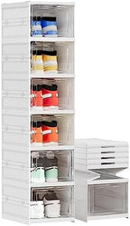 Shoe Storage Organizer Box 6-Tier Foldable Collapsible Stackable Shoe Rack Bins, Fit Size 12, No Assembly, for Men and Women by Unknown
