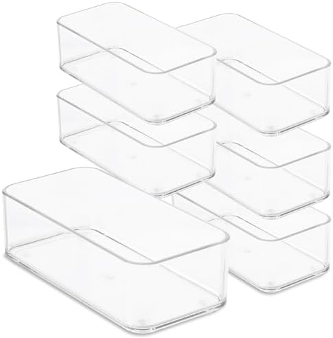 primebox Plastic Clear Drawer Organizers. Bathroom, Kitchen, Bedroom, Nail Polish, Office Organizer Bins, Storage Trays. Heavy Duty, Stackable. 6" x 3" x 2" Set of 6 by primebox