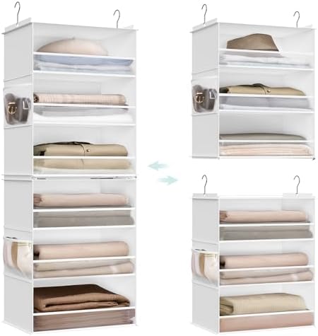 SONGMICS Widended Hanging Closet Organizer and Storage, 6-Tier, Separable | Foldable,Fabric Storage Shelf with 4 Side Pockets, Metal Hooks and Bamboo Inserts, Cloud White, TINA Collection URCH007W01 by Unknown