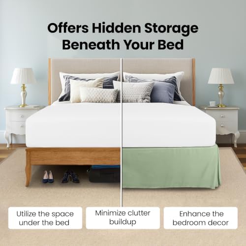 King Bed Skirt, Hides Under-Bed Storage 16 Inch Drop, Pleated, Sage - Image 3