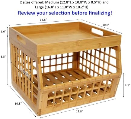 Bamboo Stackable, Open Front, Medium Storage Bins with Serving Tray Lid - Image 6