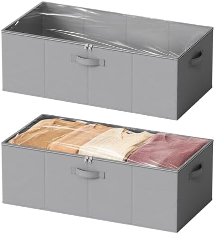 SpaceAid 2 Pack 10" High Under Bed Storage Containers, Large Underbed Storage Organizer Bins with Lids for Bedroom, Dorm, Clothes, Closet Organization, Bed Sheets and Blankets (Gray) by SpaceAid