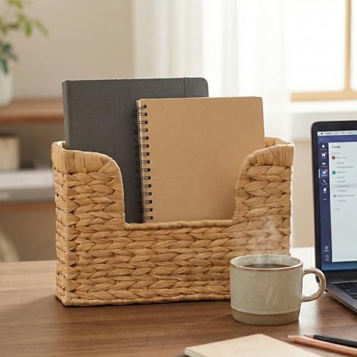 Set of 2 Magazine Holder Wall Basket Water Hyacinth Woven Mail Organizer, Wicker Wall Hanging Baskets for Magazines, Letters & Storage Decorative Mail Holder, Magazine Rack, 11.8x4.3x7.9 Inch - Image 5