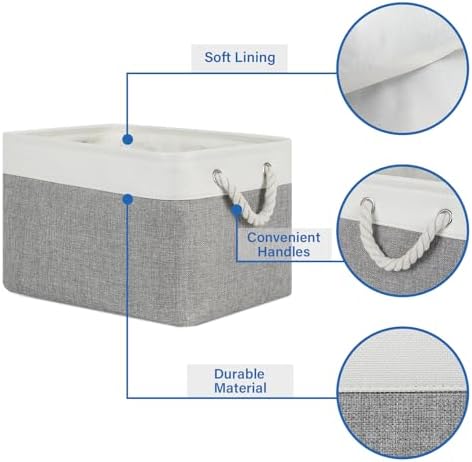 Temary Storage Baskets 4Pack Fabric Storage Bins Clothes Baskets with Rope Handle, Decorative Basket for Gift, Blankets (White&Gray,15x11x9.5 inch) - Image 6