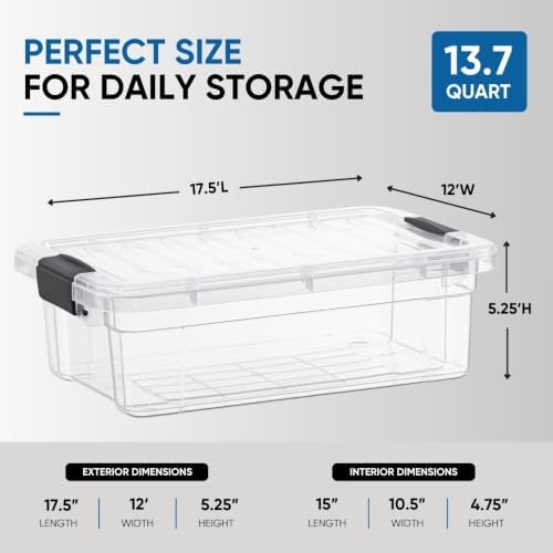Superio 13.7 Quart Clear Plastic Storage Bin with Lid, Stackable Organizer Box, BPA-Free Storage Container for Home, Garage, School & Office, 6 Pack - Image 3