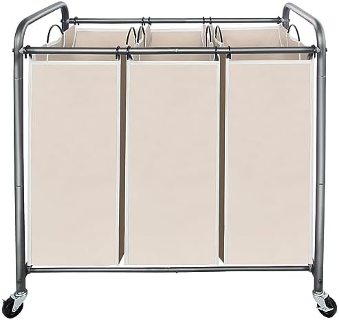 STO STO Laundry Sorter 3 Section, 3 Bag Clothes Hamper, Rolling Laundry Cart Basket with Heavy Duty Lockable Wheels and Removable Bag for Laundry Room, Bedroom, Closet, Beige by STOSTO