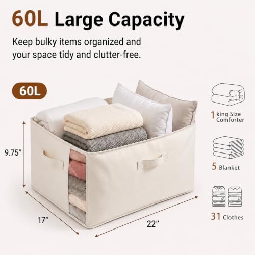 6Pack Canvas Storage Bags for Clothes & Comforters with Clear Window, Beige - Image 2
