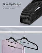 SONGMICS Pack of 30 Coat Hangers, Space-Saving Plastic Clothes Hangers | Non-Slip, 0.2 Inches Slim, 16.5 Inches Wide, 360° Swivel Silver Hook, Black and Gray, UCRP20BK30 - Image 3