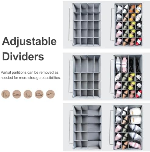 TOPIA HOME Shoe Organizer for Closet 2 Pack, Foldable Shoe Box with Adjustable Dividers and Clear Cover, Space Saving Shoe Storage Organizer Cabinet with Reinforced Handles, Fits 40 Pairs, Gray, TP11G - Image 2