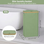 iEGrow 65L Slim Laundry Hamper, Narrow Laundry Basket with Lid,Foldable Clothes Hamper with Bamboo Frame,Hamper Basket with Removable Inner Bag for Laundry Room Bedroom College Dorm,17.17 Gals Green - Image 2
