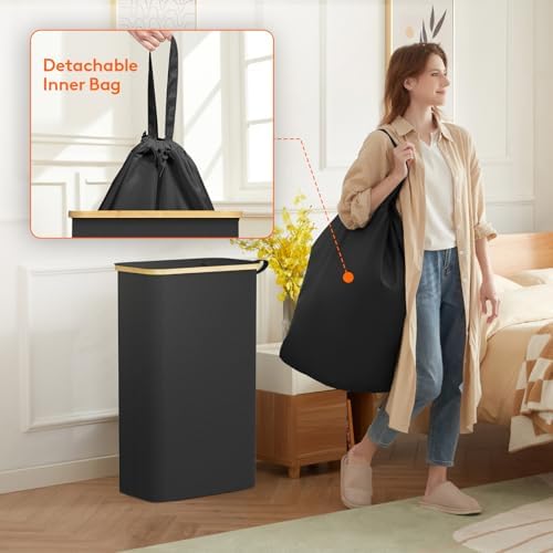 Lifewit 75L Slim Laundry Hamper with Lid and Removable Bag, Black - Image 4