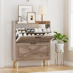 Homleke Farmhouse Shoe Storage Cabinet with Flip Drawers & Barn Door Design - Image 3