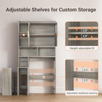 ELYKEN Over The Toilet Storage Cabinet with Pulley & Glass Doors, Grey - Image 6