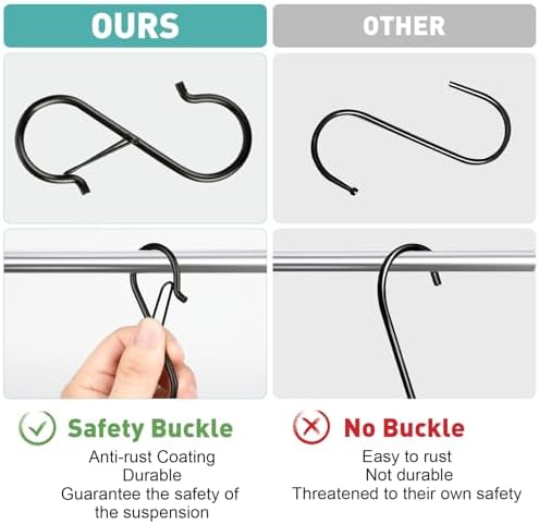 20 Pcs S Hooks for Hanging Heavy Duty, Metal S Hook with Safety Buckle - Image 5