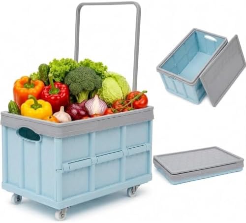 Collapsible Storage Bins with Lids, Folding Plastic Stackable Utility Crates 30L, Plastic Tote Storage Box Container Stackable Folding Utility Crates for Clothes Books Snack Shoe and Grocery Storage by cabilock