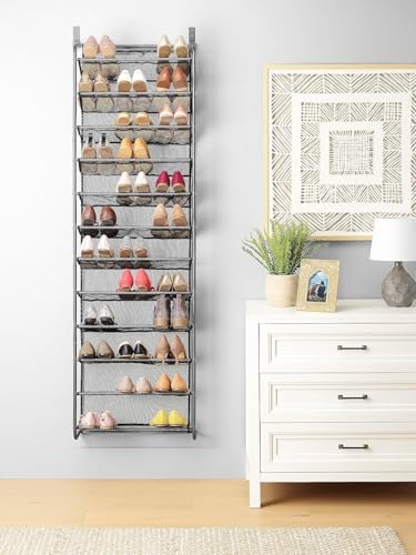 Whitmor 36 Pair Over the Door Shoe Rack, 12 Tier Hanging Shoe Organizer, Heavy Duty Metal & Mesh Shoe Holder, Hanging Shoe Rack for Closet Organizer & Storage, 69" L x 21.7" W x 7.5" H, Gunmetal Gray - Image 4