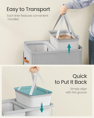 SONGMICS Laundry Basket, 170L Laundry Hamper with Lid, 2 Removable Bags - Image 5
