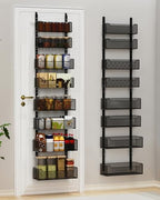 VyGrow Over the Door Organizer, 8-Tier Pantry Organizer with Fully Enclosed Mesh Baskets, Heavy-Duty Metal Hanging Spice Rack for Kitchen Bathroom Laundry Room, 2-in-1 Wall Mount or Door Mount, Black by VyGrow