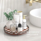 AMH 12-Inch Brown Checkerboard Lazy Susan with Black Metal Rail - Image 5