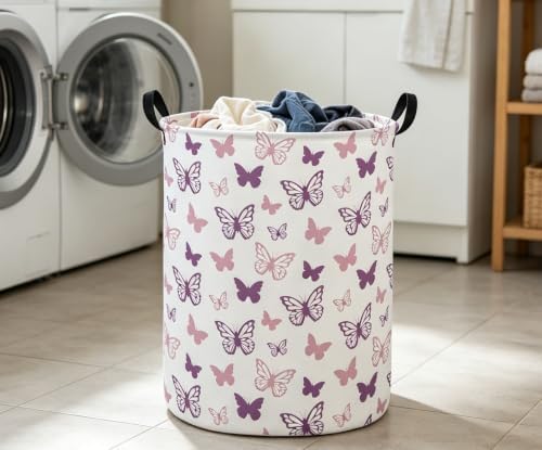 ESSME Butterfly Laundry Basket,Hamper Collapsible Canvas Waterproof Storage Bin,Gift Baskets,(Purple Butterfly) - Image 4