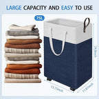 HomeHacks 75L Rolling Laundry Basket with 4 Wheels Collapsible Blue - Image 2