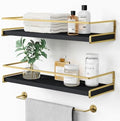Forbena Black and Gold Bathroom Floating Shelves for Wall, Decorative Wall Mounted Shelves for Kitchen Coffee Bar Station Organizers and Storage, Hanging Shelving Unit for Bedroom Living Room (2-Pack) by Forbena
