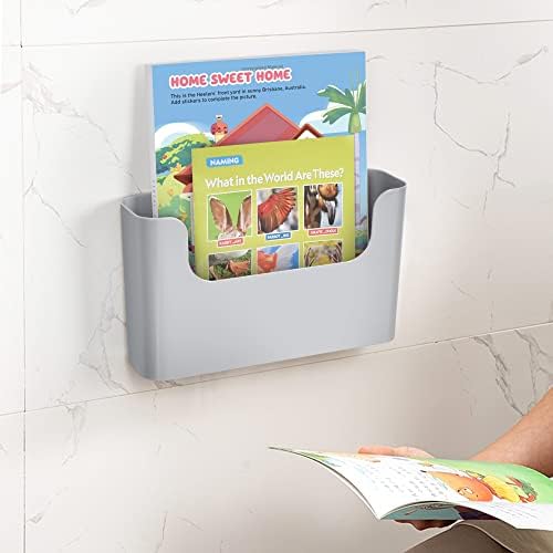 YOHOM Adhesive File Holder Door Mount Mail Magazine Organizer, Office Wall Mount Single Pocket, Gray - Image 3