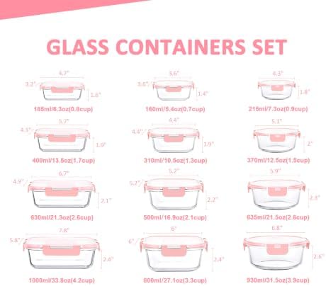 KOMUEE 24 Pieces Glass Food Storage Containers Set, Pink - Image 2