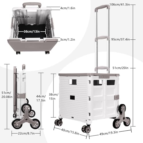 Foldable Utility Cart with Stair Climbing Wheels,Collapsible Rolling Crate with Magnetic Lid Telescopic Cover,Adjustable Telescoping Handle,360° Rotate Wheel Hand Cart for Teacher Shopping Moving - Image 7