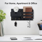 Lwenki Wall Mount Key Holder with Mail Organizer, 100% Paulownia Wood, 7 Metal Hooks, Storage Drawer, Entryway Home Decor (Black) - Image 6