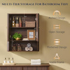 Bathroom Fluted Arched Wall Cabinet, 23.6''W Wood Medicine Cabinet,Brown - Image 3