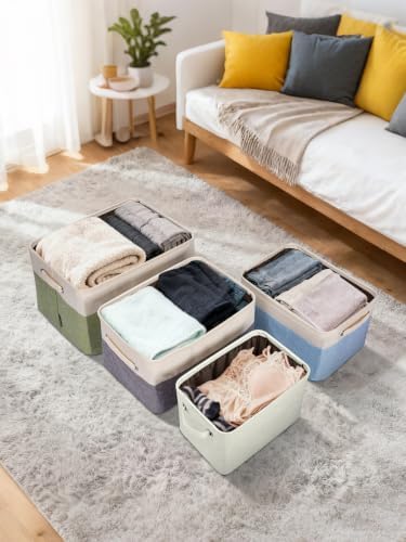 BALEINE 1 Pack Fabric Closet Storage Bins for Shelves, Linen Closet Organizers and Storage, Decorative Baskets for Organizing, Shelf, Clothes, Home, Office (White, 12"x8"x8") - Image 7
