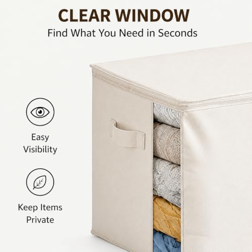 4Pack Canvas Storage Bags for Clothes & Comforters with Clear Window, Beige - Image 3