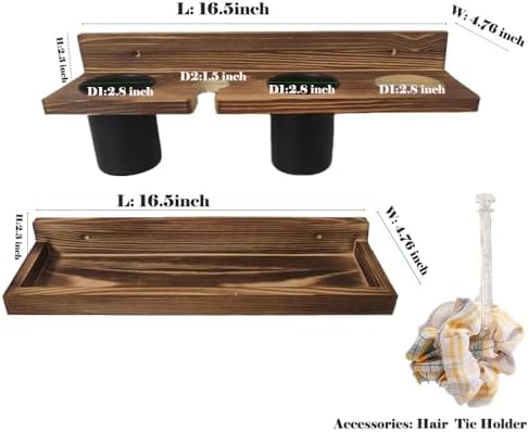Hair Tool Organizer Wall Mount Holder, 2 Layer Rustic Blow Dryer Holder, Hair Product Wooden Storage Shelf for Hair Dryer, Curling Iron, Hot Tools, Vanity Accessories, Makeup, Toiletries(Dark Brown) - Image 2