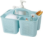 Plastic Portable Shower Caddy Basket with Handle, 3 Compartments, Blue by UUJOLY