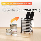 120L Laundry Sorter 2 Section, Rolling Laundry Basket with Wheels ＆ Lid - Image 6