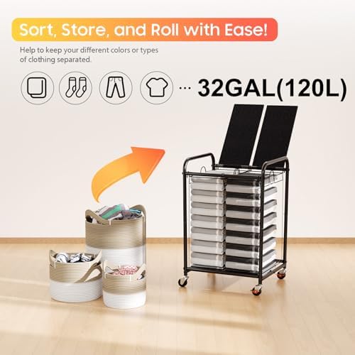 120L Laundry Sorter 2 Section, Rolling Laundry Basket with Wheels ＆ Lid - Image 6