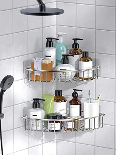 SMARTAKE 4-Pack Corner Shower Caddy, SUS304 Stainless Steel, Wall Mounted Bathroom Shelf with Adhesive, Storage Organizer for Toilet, Dorm and Kitchen (Silver) - Image 5