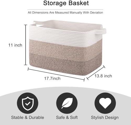 OIAHOMY Woven Blanket Basket Laundry Basket Dog Toy Basket Gradient Brown - Image 3