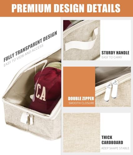 Livelab Hat Organizer for Baseball Caps, Hat Storage Boxes, Beige 2Pcs - Image 6
