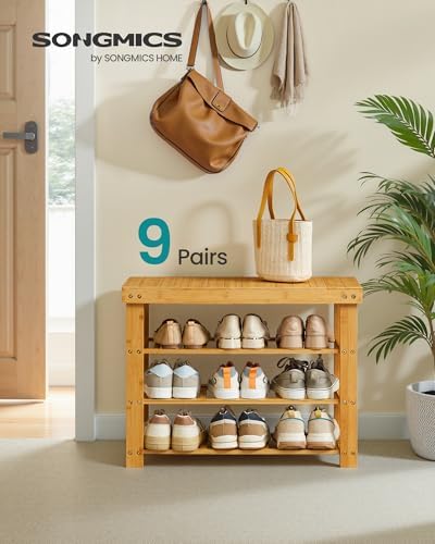 SONGMICS Shoe Rack Bench, 4 Tier Bamboo, 11.3 x 27.6 x 20.5 Inches - Image 3