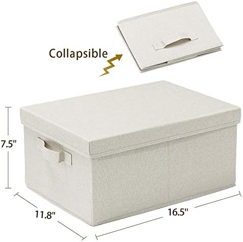 HOONEX Foldable Storage Bins with Lids, 2 Pack, Storage Boxes with Carrying Handles and Sturdy Heavy Cardboard, 16.5" L x 11.8" W x 7.5" H for Shoes, Books, Clothes, Beige - Image 5