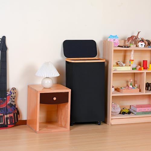 Slim Laundry Basket with Wheels,Narrow Hampers for Laundry,Freestanding Laundry Hamper with Lid&Bamboo Handles,Collapsible & Waterproof Tall Cloth Hamper for Dorm Family(60L Black) - Image 5
