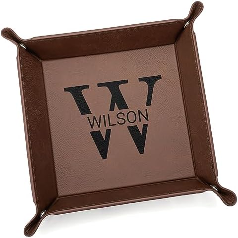 Personalized Leather Valet Tray for Men, Last Name Brown Catchall by LifetimeCreations
