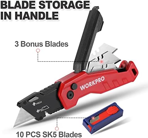 WORKPRO Folding Utility Knife, Quick Change Box Cutter, Red - Image 5