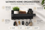 Modern Large Wall Mounted Key Holder with Deep Shelf, Entryway Organizer with 5 Heavy Duty Hooks, Metal Key Rack for Wall, Mail Holder & Dog Leash Hanger, Black - Image 6